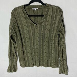 Vintage Bootlegger Green Cotton Cable Knit V Neck Sweater M